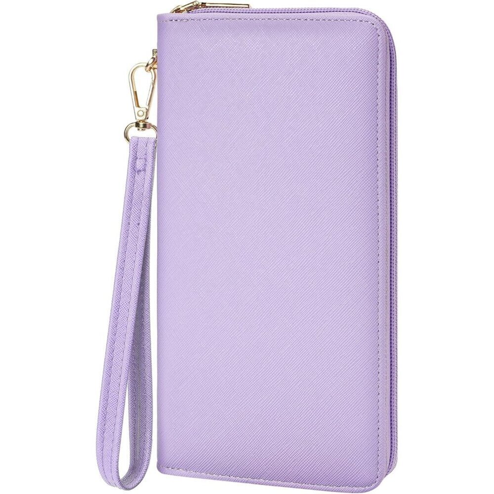 Women's Vegan Leather Clutch Wallet with Zip, Hand Strap, Large Capacity
